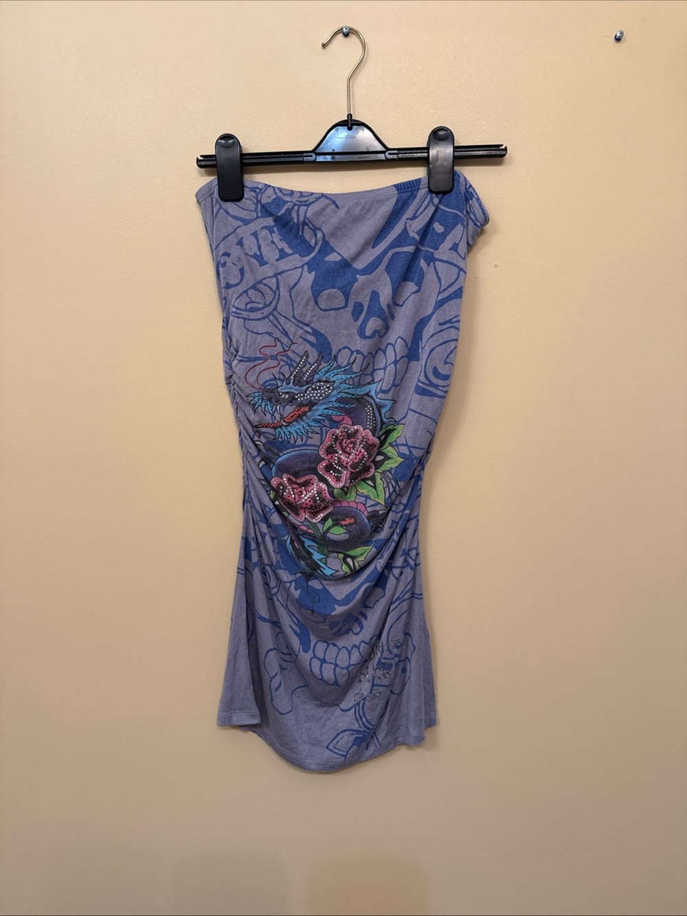 Ed Hardy Light Blue Strapless Graphic Dress